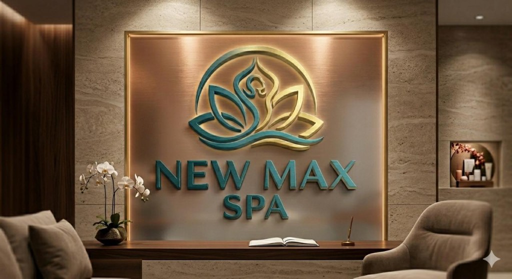 New Max Spa reception with illuminated logo sign and welcome desk